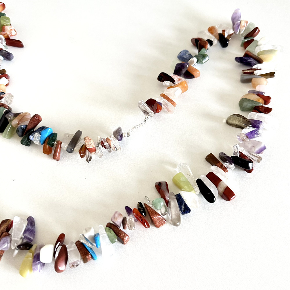 Vintage 925 Sterling Silver Multi Gemstone Nugget Chunky Statement Necklace 36" - Picture 8 of 14